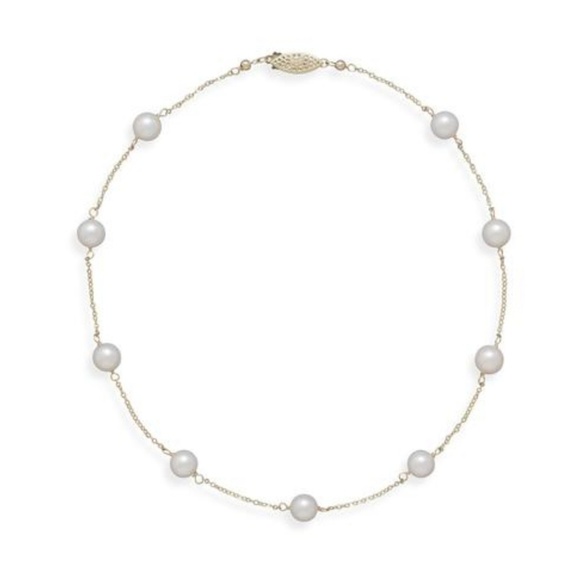 14KT YELLOW GOLD GRADE A 7MM CULTURED AKOYA PEARL NECKLACE - Picture 1 of 1